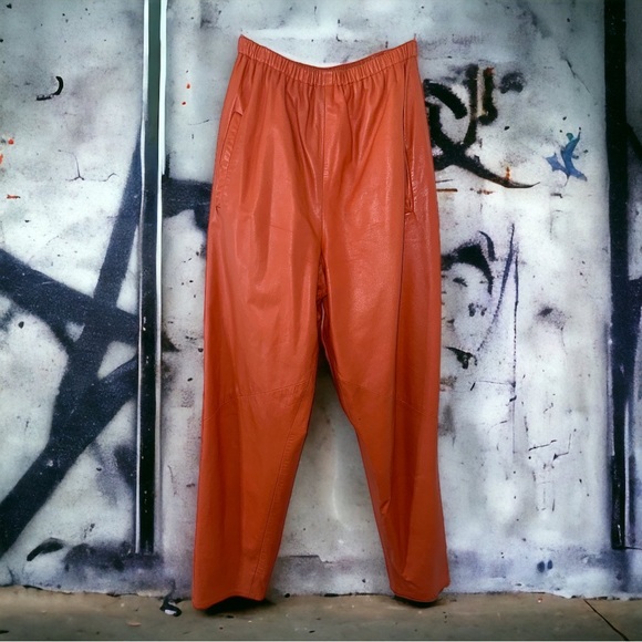 RARE Vintage 80's Vakko NYC Coral Leather Buttery Soft jogging Pants - Picture 1 of 8